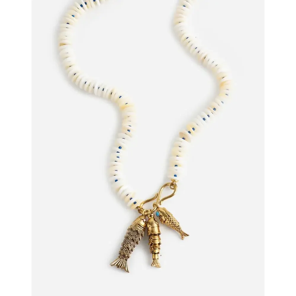 NWT Madewell Beaded Fish Statement Necklace Antique Gold - Picture 3 of 3